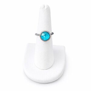 Swarovski Elements Turquoise Blue Crystal Ring | Bezel Set | Cable Band | Modern